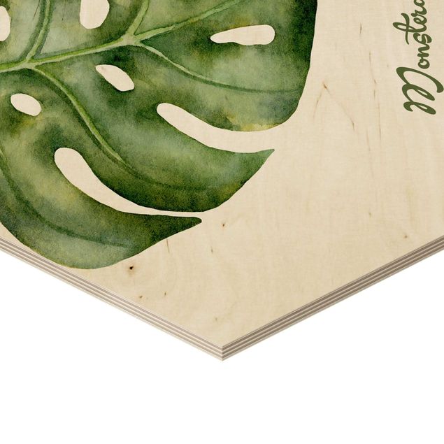Obraz heksagonalny z drewna - Akwarela Botanika Monstera