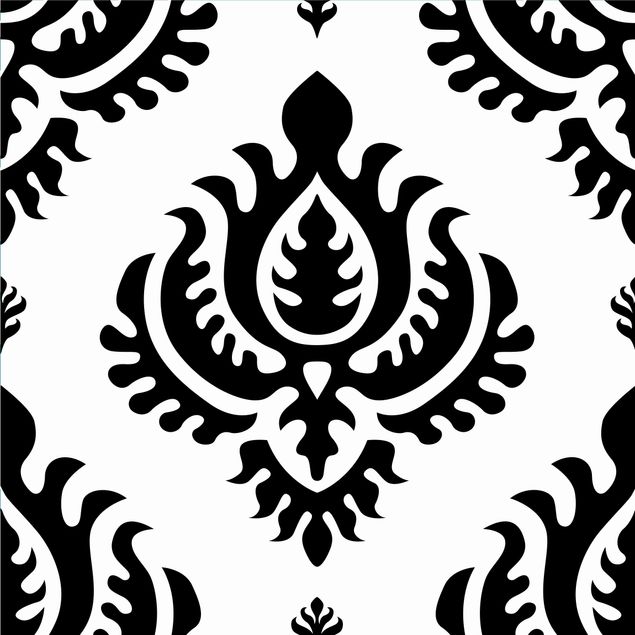 Folia samoprzylepna - Neo barokowy wzór w czarno-biały adamaszek