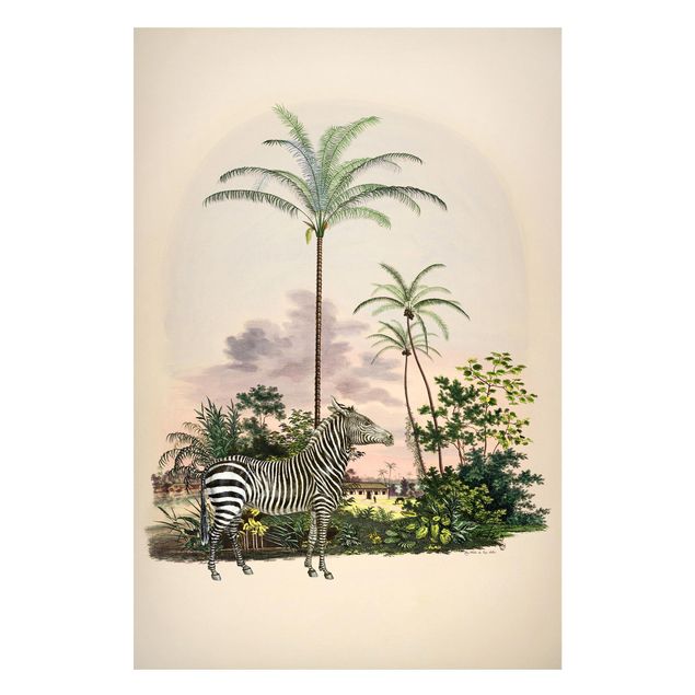 Nowoczesne obrazy do salonu Zebra na tle palm ilustracja
