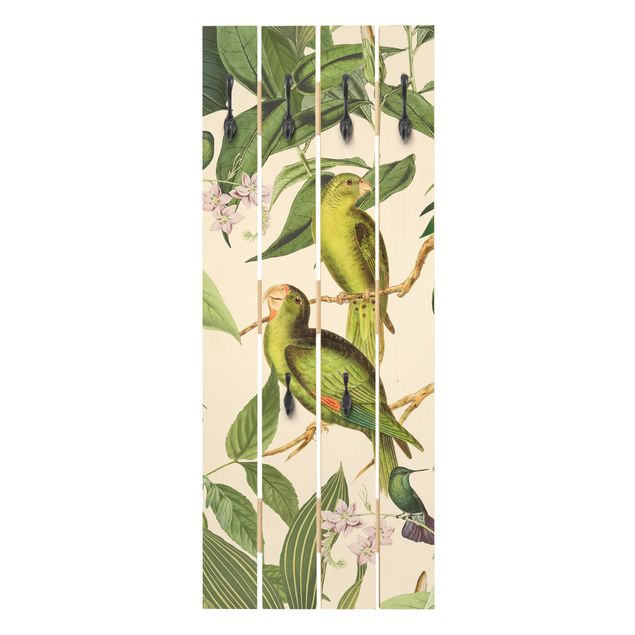 Wieszak ścienny - Kolaże w stylu vintage - Papugi w dżungli