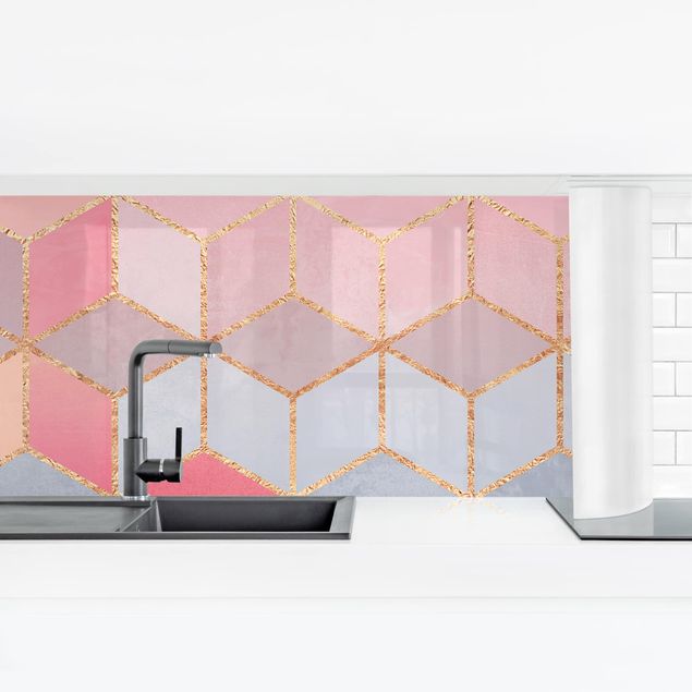 Panele szklane do kuchni Kolorowa pastelowa złota geometria