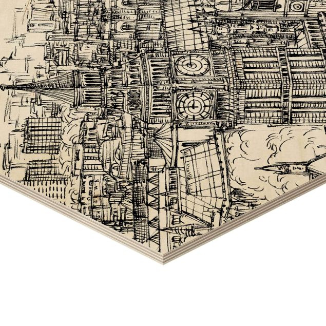 Obraz heksagonalny z drewna - Studium miasta - London Eye