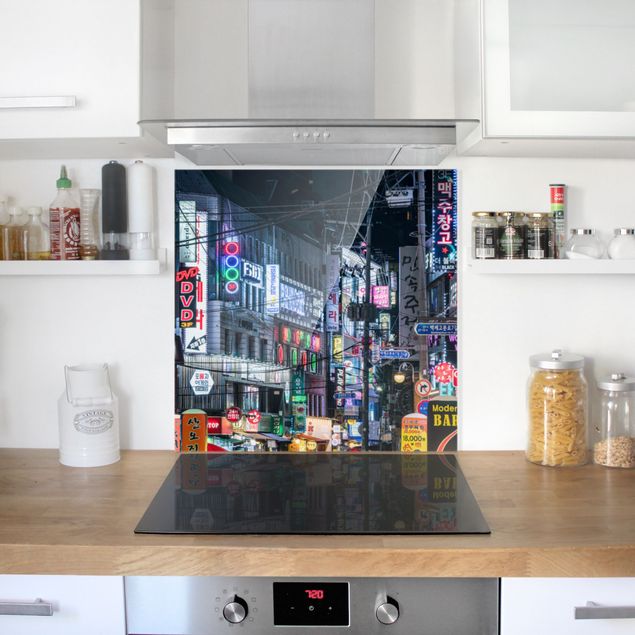 Panel szklany do kuchni Nocne życie Seulu