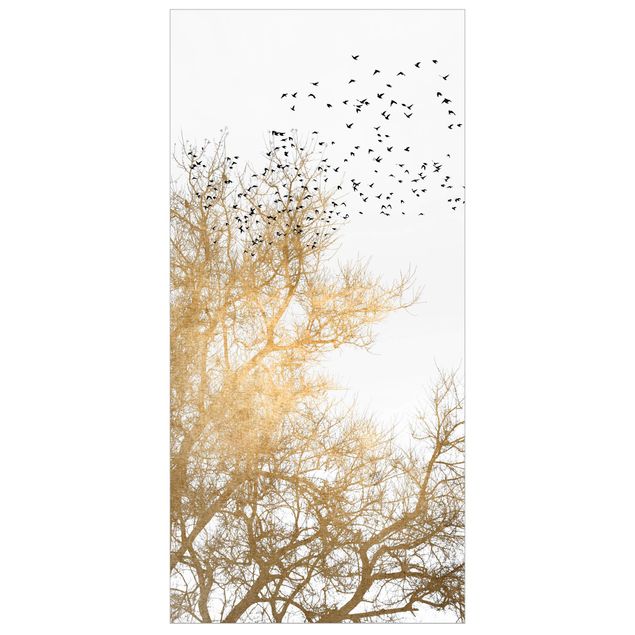 Parawan pokojowy Stado ptaków na tle złotego drzewa