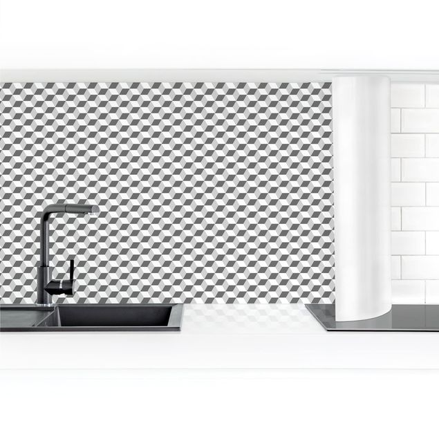 Panel ścienny do kuchni - Płytki geometryczne Mix kostek szary