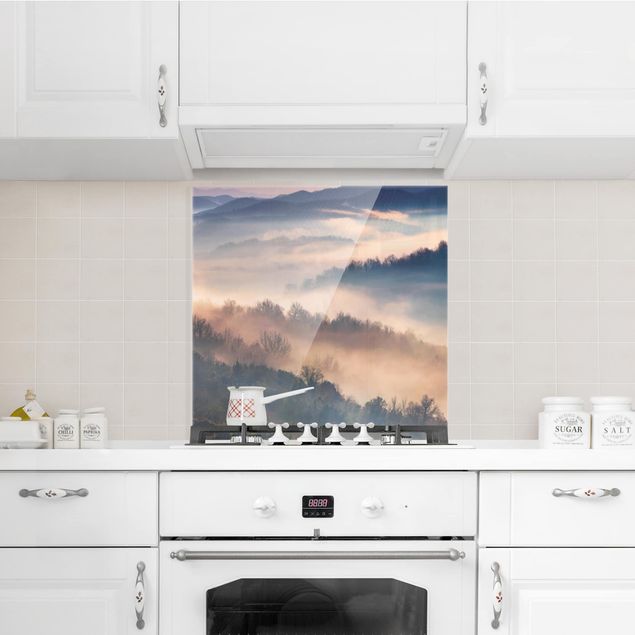 Panel szklany do kuchni Mgła o zachodzie słońca