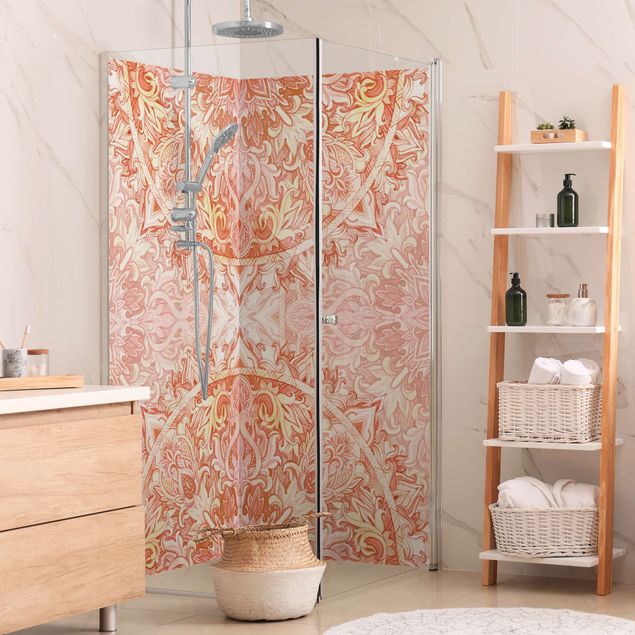 Panele ścienne do łazienki pod prysznic Mandala Watercolour Ornament Orange