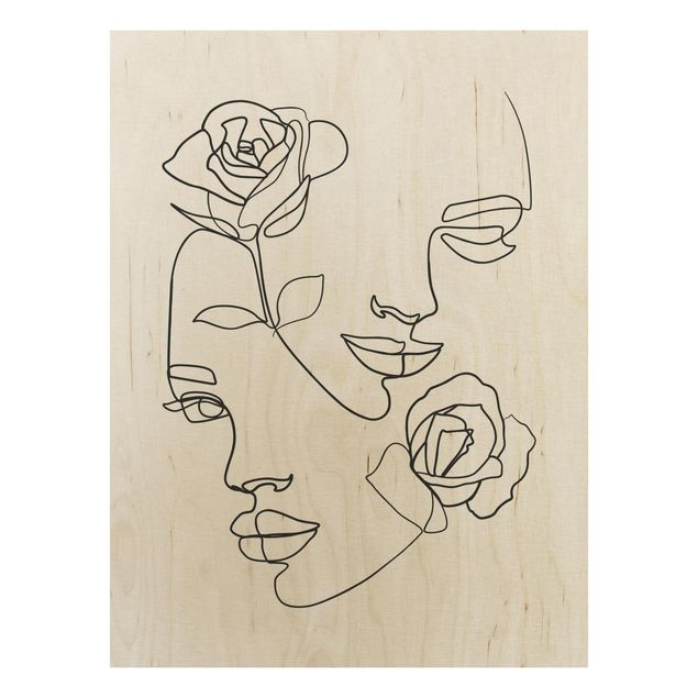 Obrazy na ścianę Line Art Twarze kobiet Róże czarno-biały