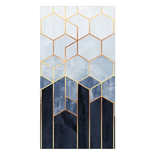 Tylna ścianka prysznicowa - Golden Hexagons Blue White