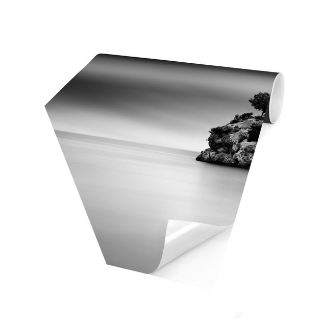 Fototapeta Skalna wyspa na morzu Czarno-biały
