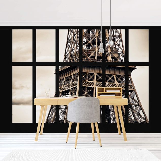 Tapety na ściany Okno Wieża Eiffla Paryż