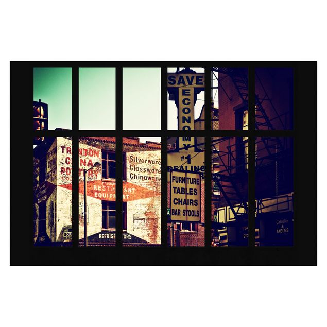 Fototapeta - Widok z okna na fasadę budynku amerykańskiego