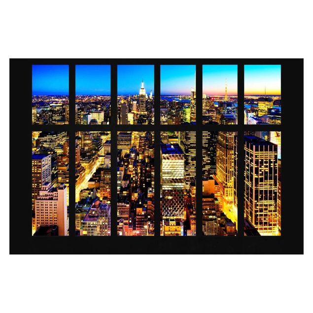 Fototapeta Widok z okna na panoramę Manhattanu nocą