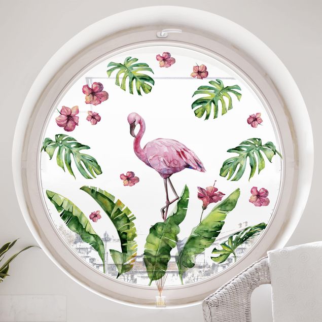 Folia okienna do sypialni Zestaw liści flaminga do dżungli