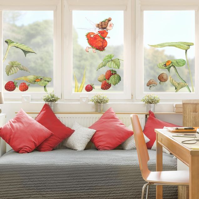 Folia okienna dla dzieci Wróżka truskawka - liście i truskawki