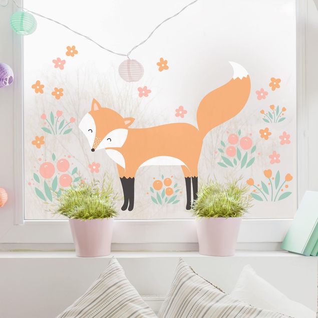 Folia okienna dla dzieci Leśni przyjaciele z lisem