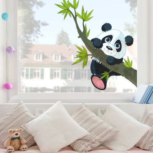 Kolorowa folia okienna Panda wspinająca się