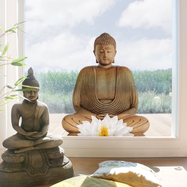 Folia okienna do salonu Budda z drewna lotosu