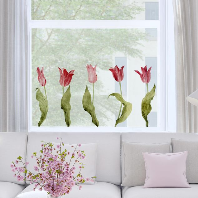 Folia okienna do salonu Czerwona akwarela Tulipany