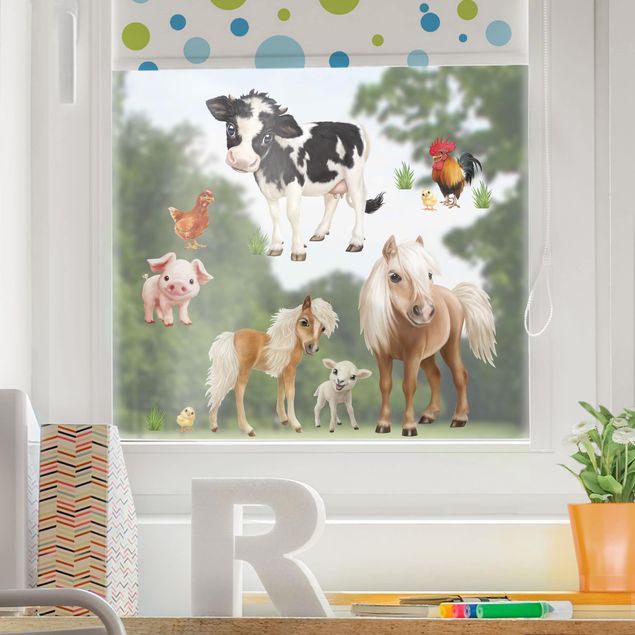 Kolorowa folia okienna Zwierzęta na farmie - zestaw