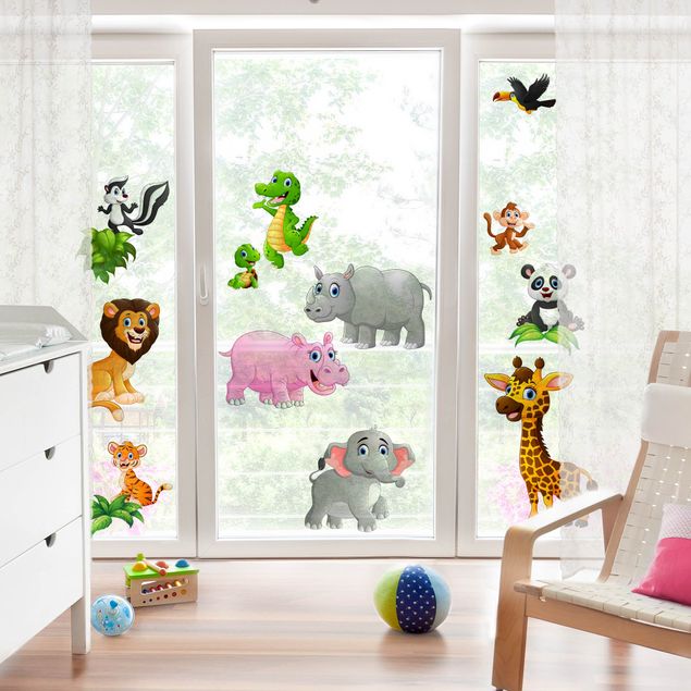 Kolorowa folia okienna Zwierzęta z dżungli
