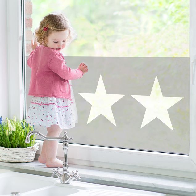 Folia okienna dla dzieci Duże białe gwiazdy na szarym tle