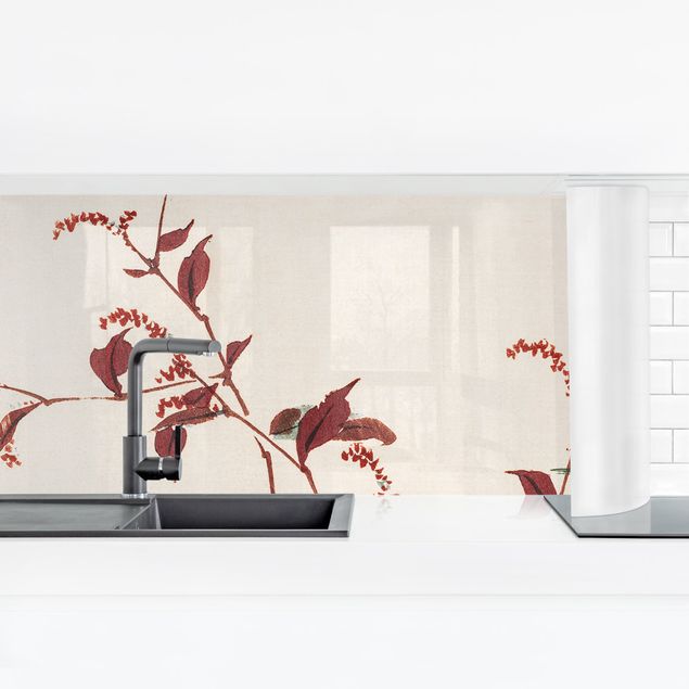 Panel ścienny do kuchni - Rysunki azjatyckie Vintage Czerwona gałązka z ważką
