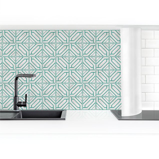 Panel ścienny do kuchni - Tile pattern diamonds geometry turquoise