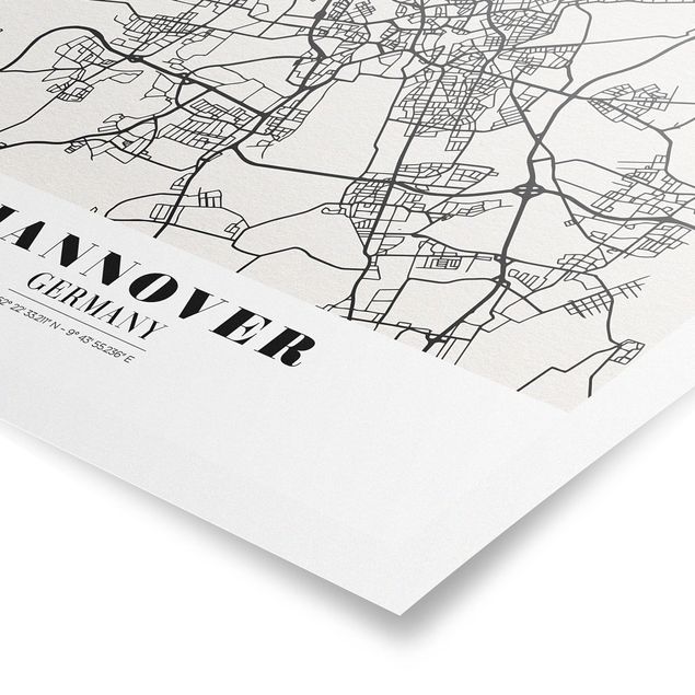 Czarno białe obrazy Mapa miasta Hanower - Klasyczna
