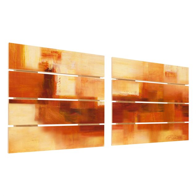 Obraz z drewna 2-częściowy - Kompozycja w kolorze pomarańczowym i brązowym