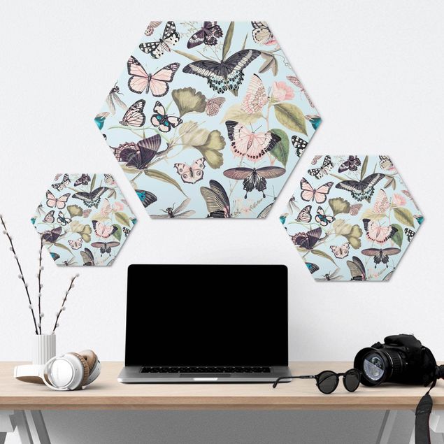 Obrazy z motywem kwiatowym Kolaże w stylu vintage - Motyle i ważki