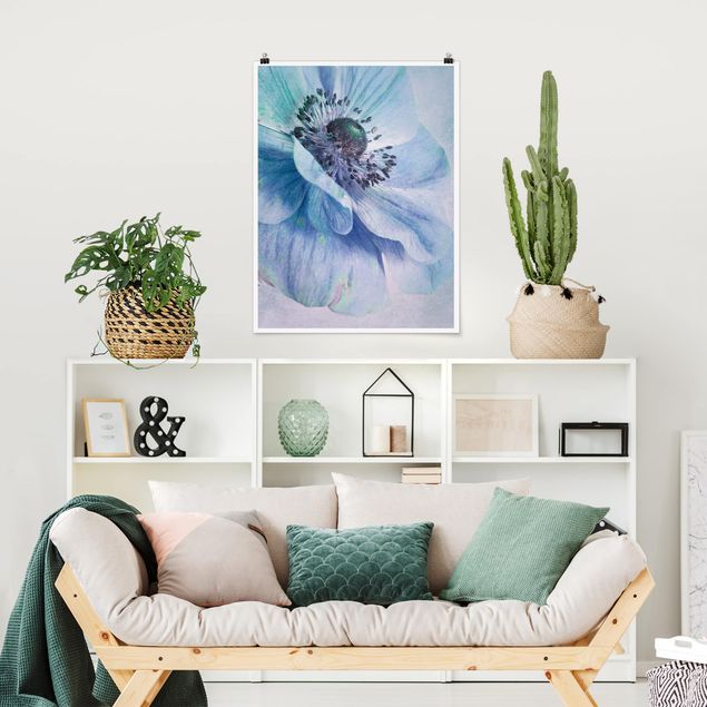 Obrazy do salonu nowoczesne Kwiat w kolorze turkusowym