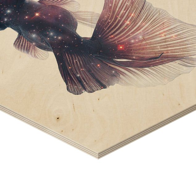 Obrazy z drewna Ryba z galaktyką