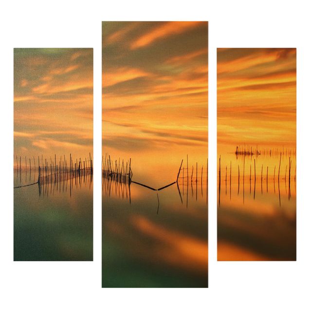 Obrazy na płótnie zachód słońca Sieci rybackie