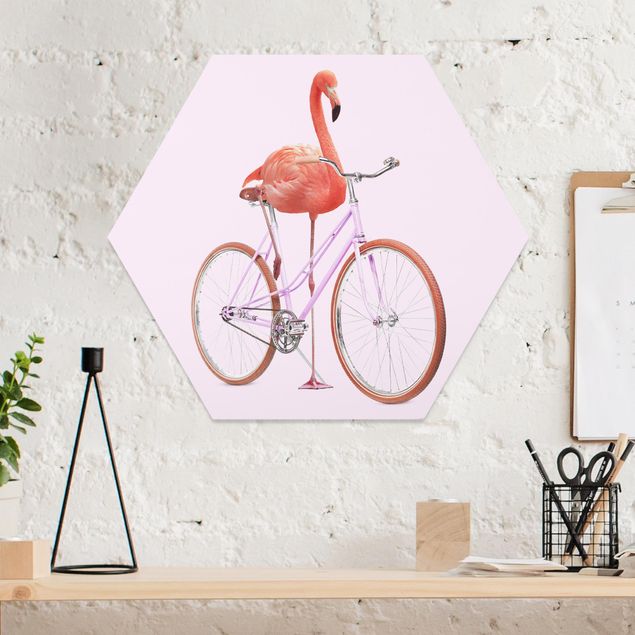 Obrazy do salonu nowoczesne Flamingo na wysokich obcasach