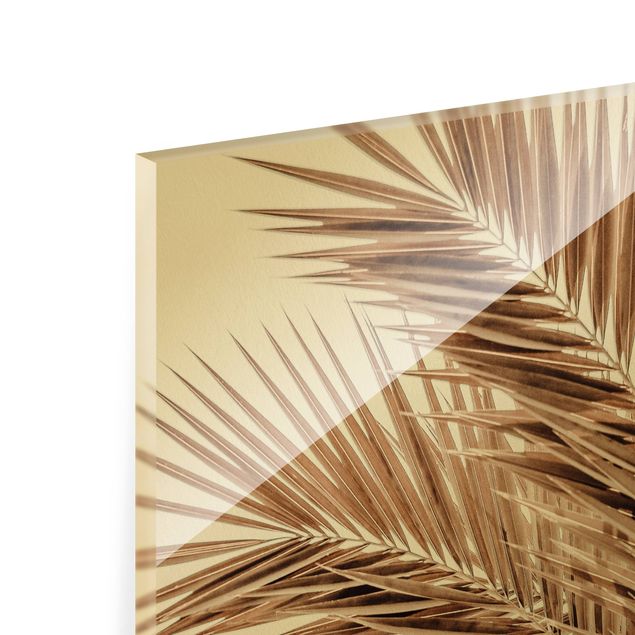 Obraz na szkle 3-częściowy - Plaża i złote palmy