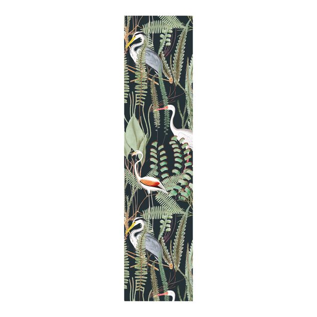 Tekstylia domowe Flamingi i bociany z roślinami na zielonym tle