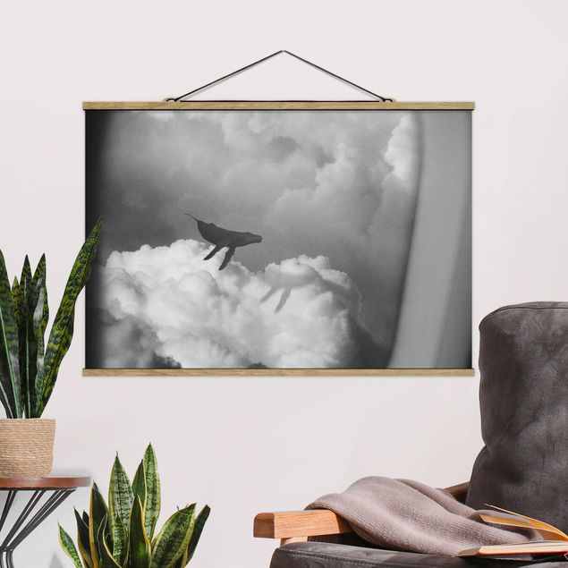 Obrazy do salonu Latający wieloryb w chmurach