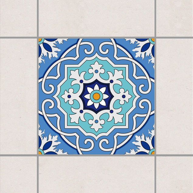 Dekoracja do kuchni Hiszpański wzór płytek w kolorze niebiesko-turkusowym