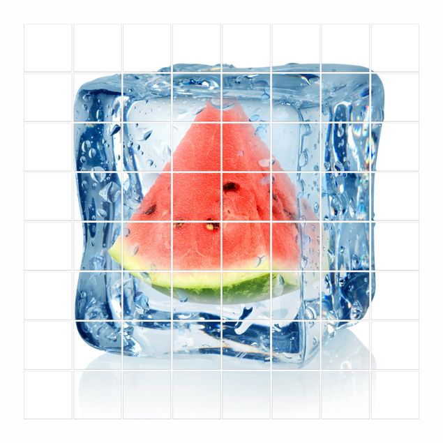 Naklejka na płytki - Melon w kostce lodu