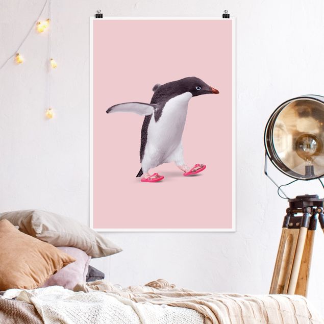 Obrazy do salonu nowoczesne Pingwin z klapkami
