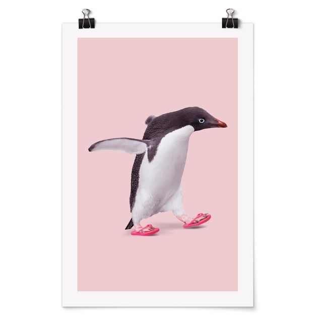 Obraz różowy Pingwin z klapkami
