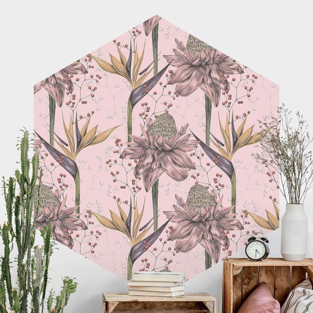 Dekoracja do kuchni Floral Elegance Vintage Strelitzie na różowo XXL