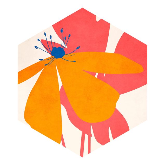 Sześciokątna tapeta samoprzylepna - Floral Beauty różowo-pomarańczowy
