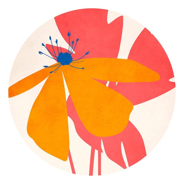Okrągła tapeta samoprzylepna - Floral Beauty różowo-pomarańczowy