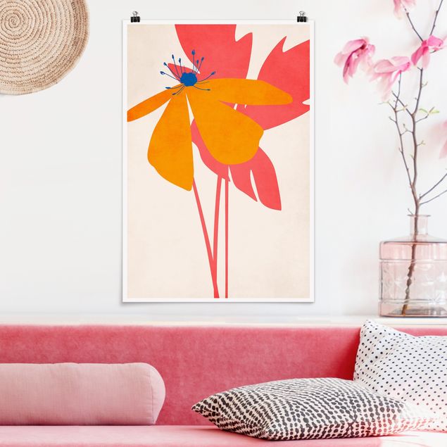 Obrazy do salonu Floral Beauty różowo-pomarańczowy