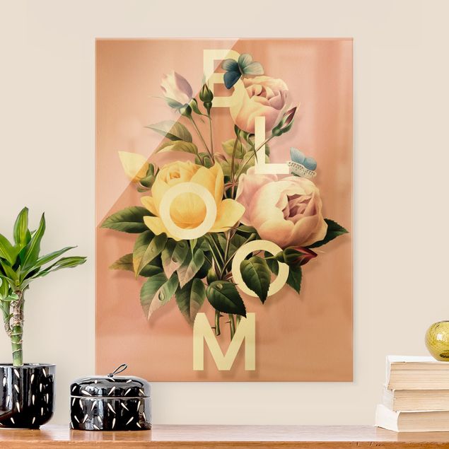 Obrazy na szkle portret Kwiatowa typografia - Bloom