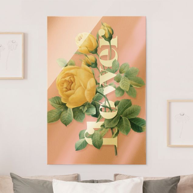 Obrazy na szkle róże Kwiatowa typografia - Kwiat
