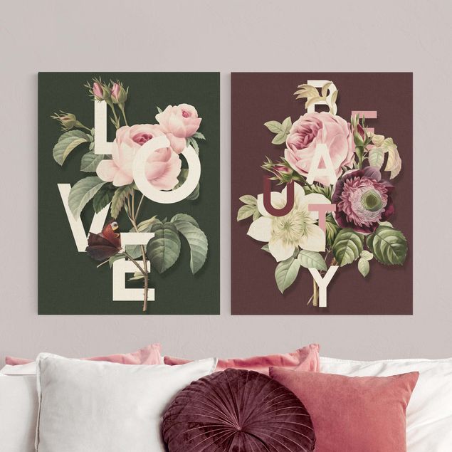 Zielony obraz Kwiatowa typografia - miłość i piękno