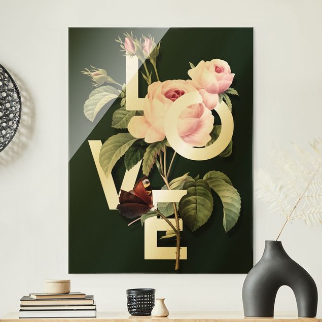 Obraz na szkle - Kwiatowa typografia - miłość